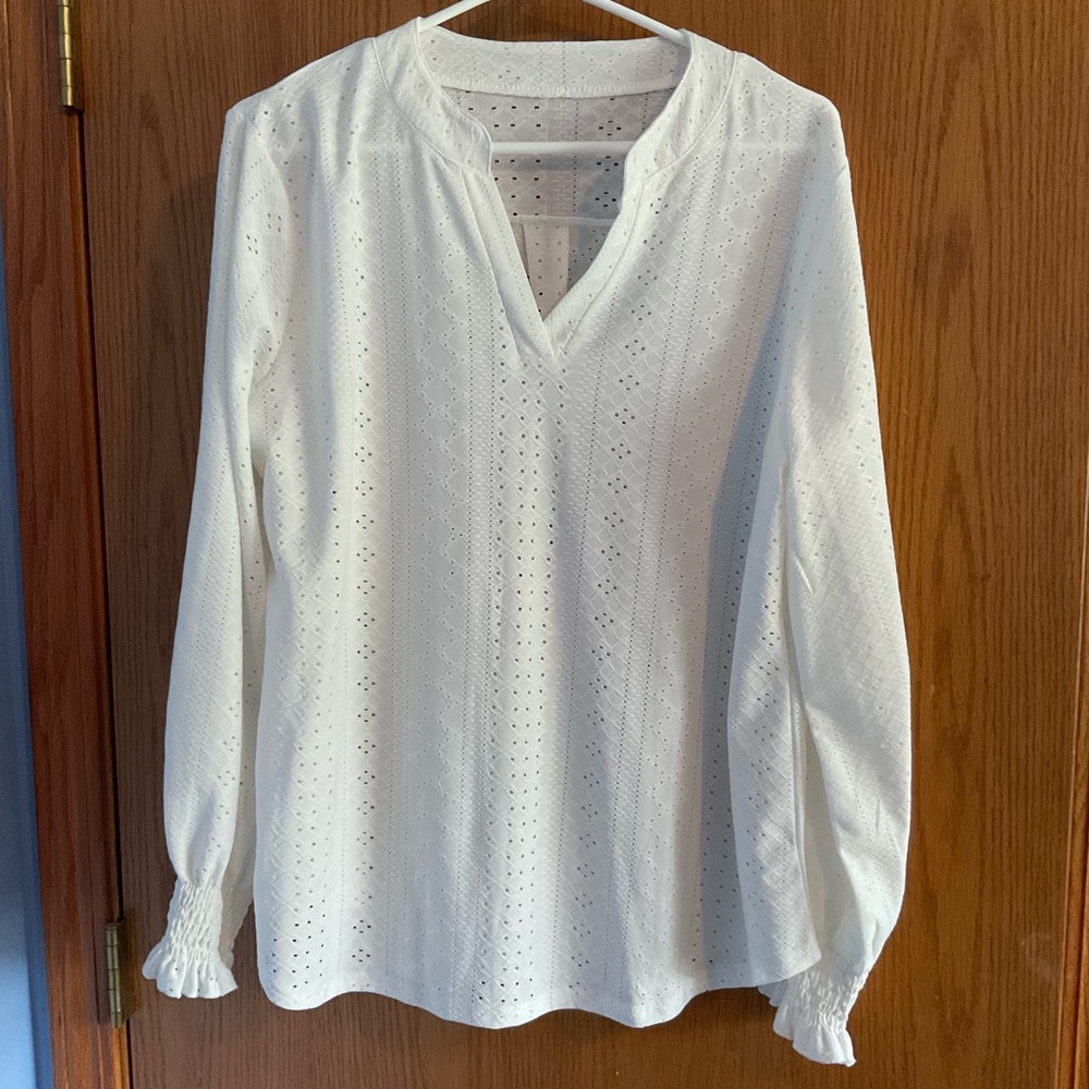 Elegant Eyelet White Women's Top size Large